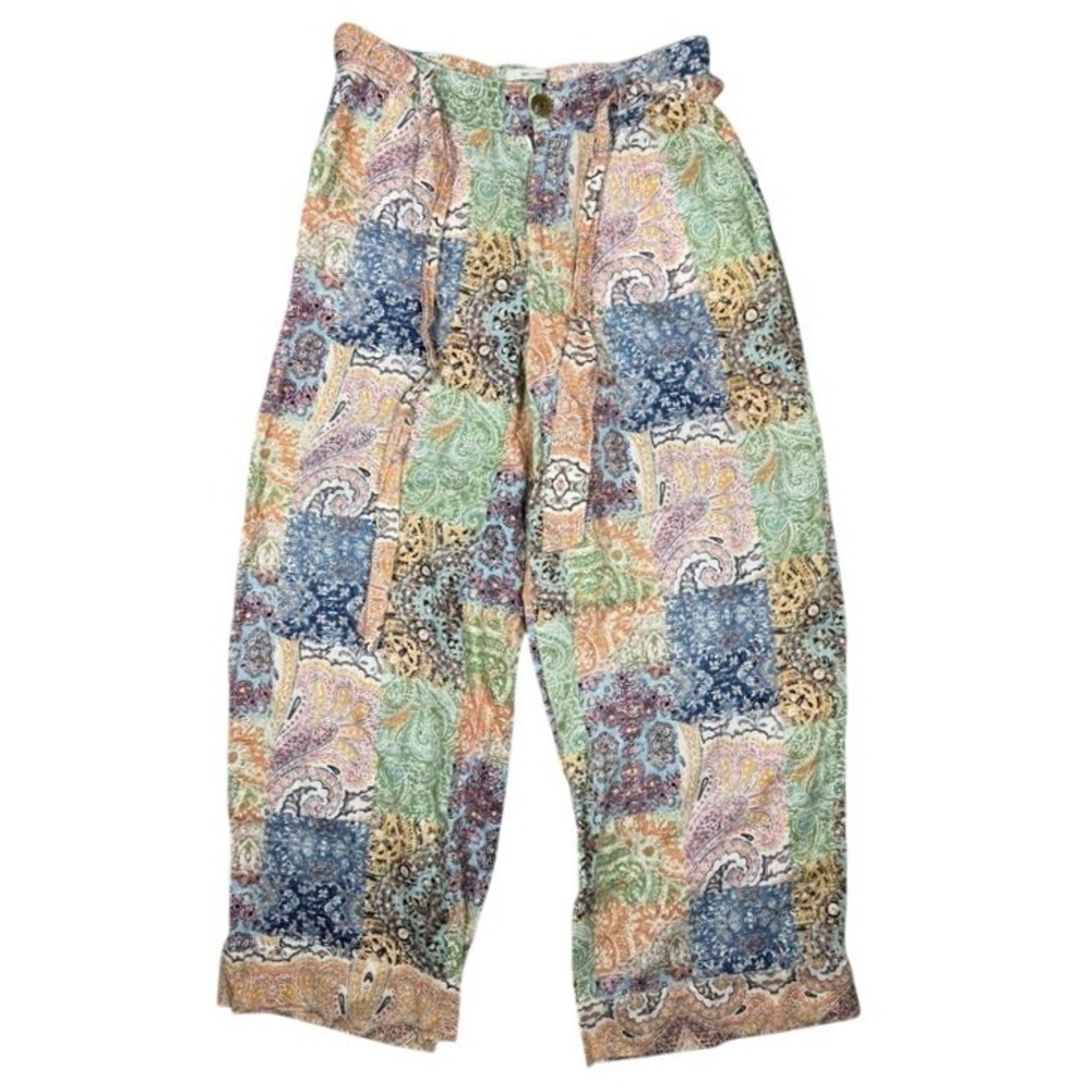 Rachel Zoe Womens 100% Linen Patchwork Paisley Wide Leg Pants Multicolor Size M